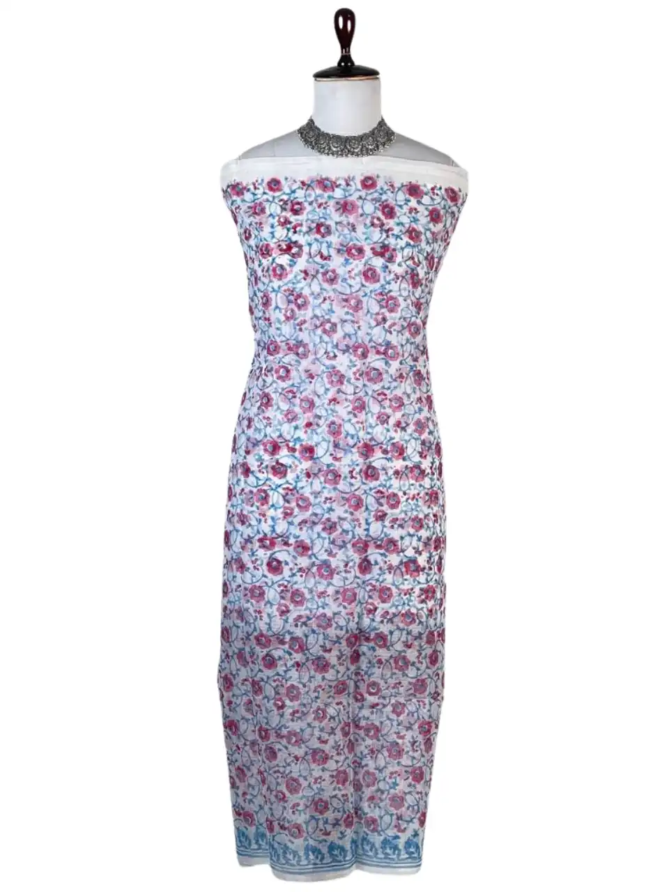 Kota Doria Dress Material Powder Blue Floral Jaal view 2