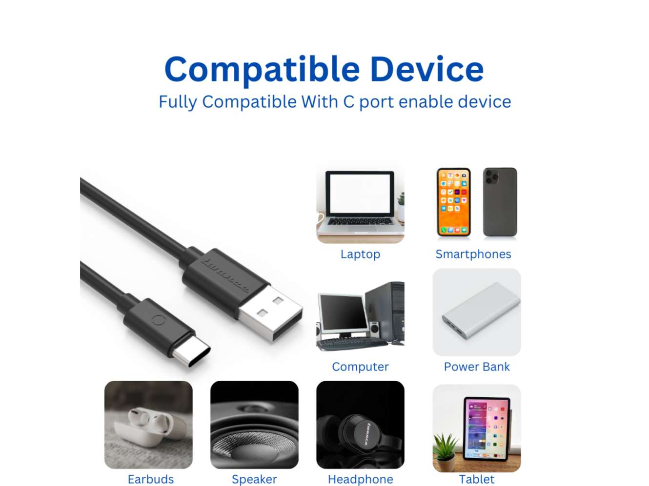 Twance T20 PVC - Type C to USB Charging & data transfer Cable, 1 M, Black -500 pieces view 2