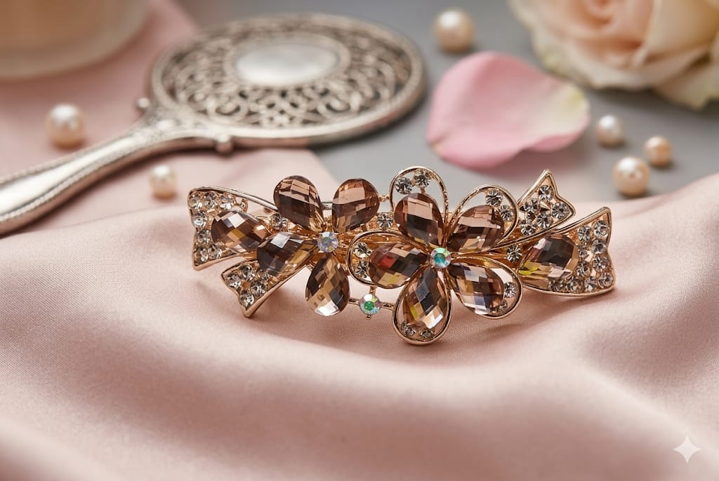 Elegant Crystal Floral Hair Barrette view 2