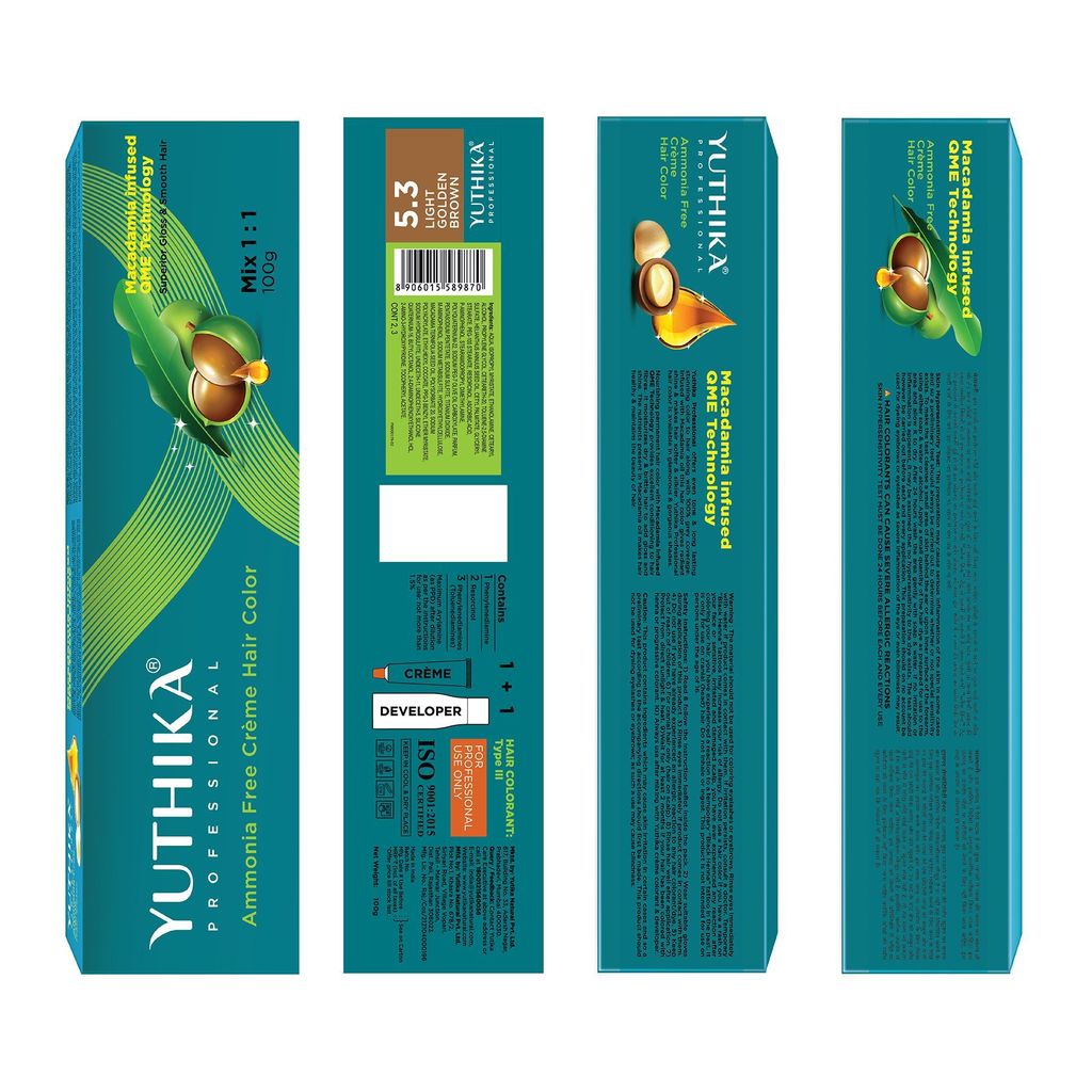 Yuthika Professional Creme Hair Color 5.3 Golden Brown 100gm, Permanent Hair Colour, Professional Salon Hair Colour view 2