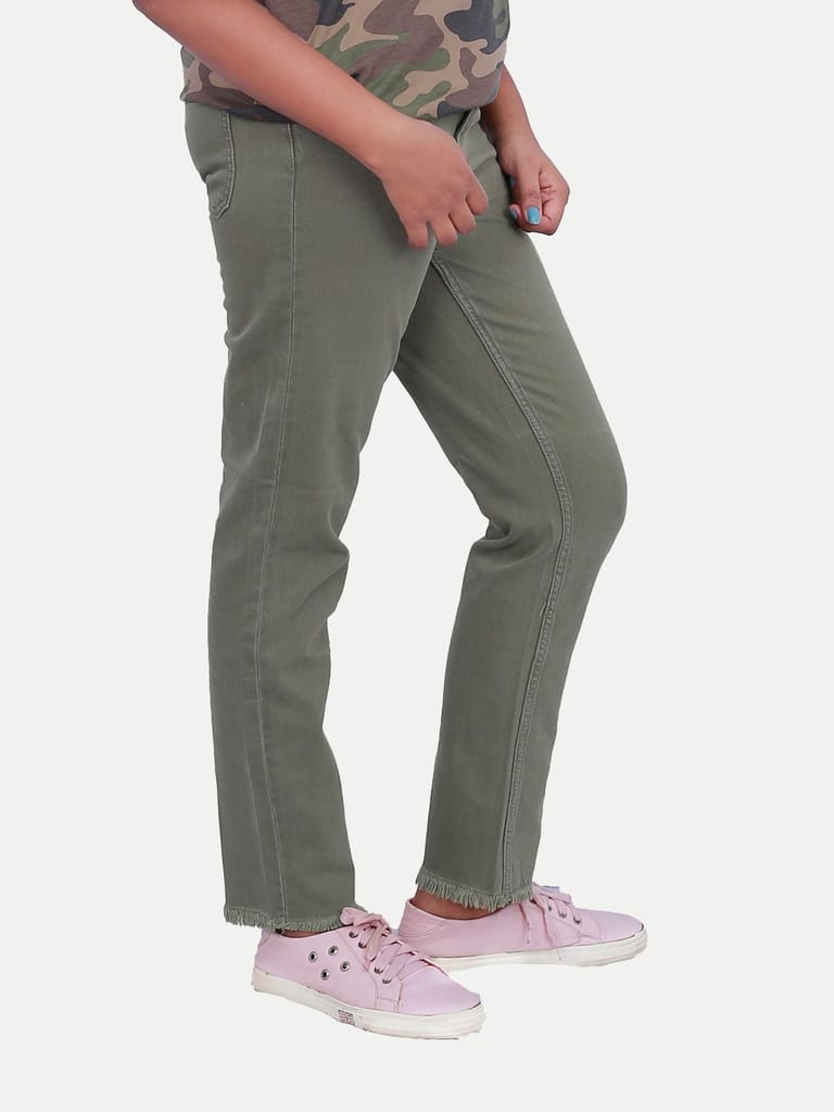 Women Green Denim Pants view 2