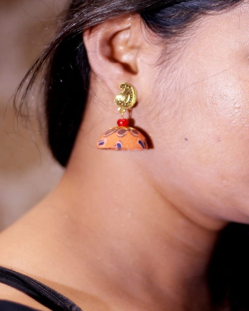 Paisley Orange single jhumka view 2
