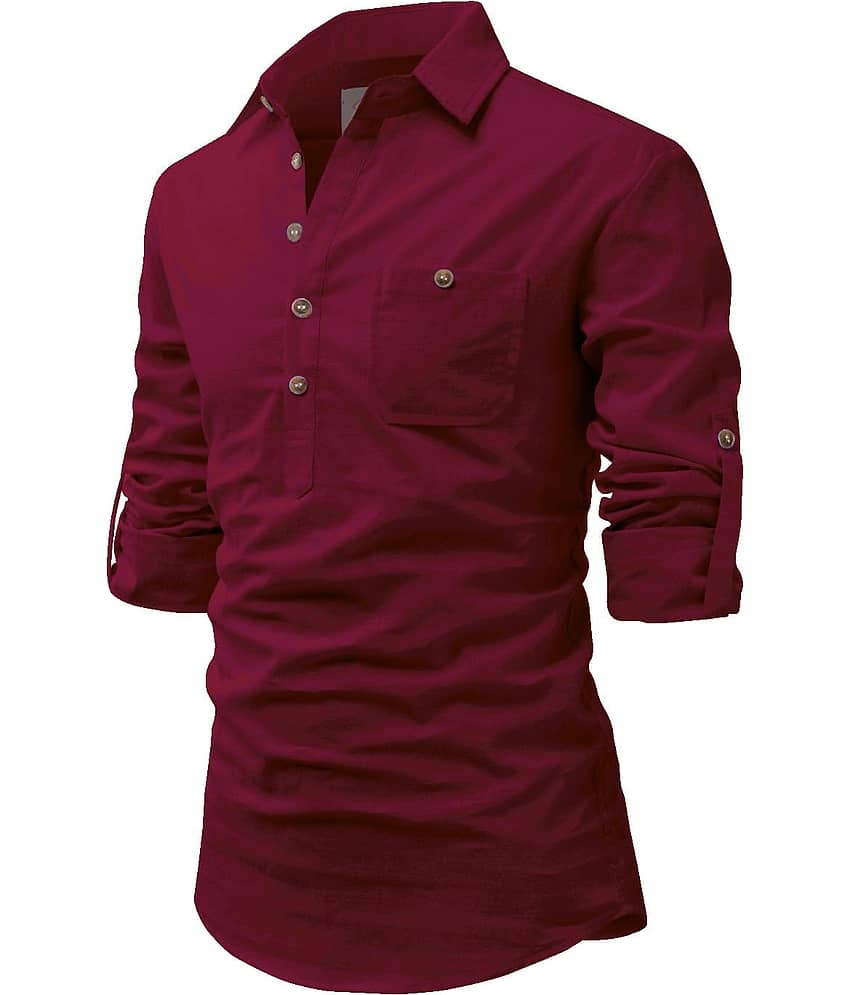 TrendiVastra Pink Cotton Blend Men's Shirt Style Kurta ( Pack of 1 ) view 2