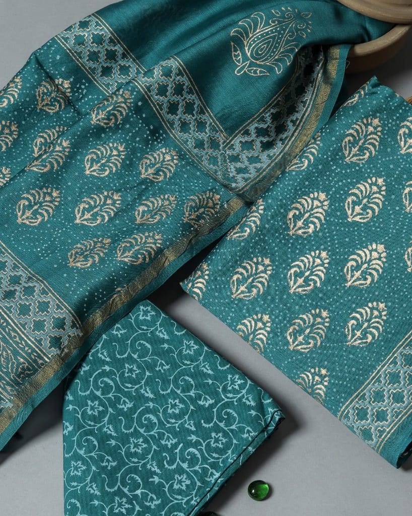 Designer Hand Block Print Chanderi Silk Suit set (CHA428) view 2