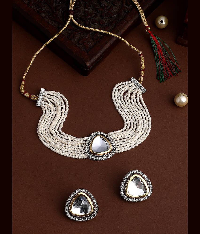 Asmitta Jewellery Golden Alloy Necklace Set ( Pack of 1 )