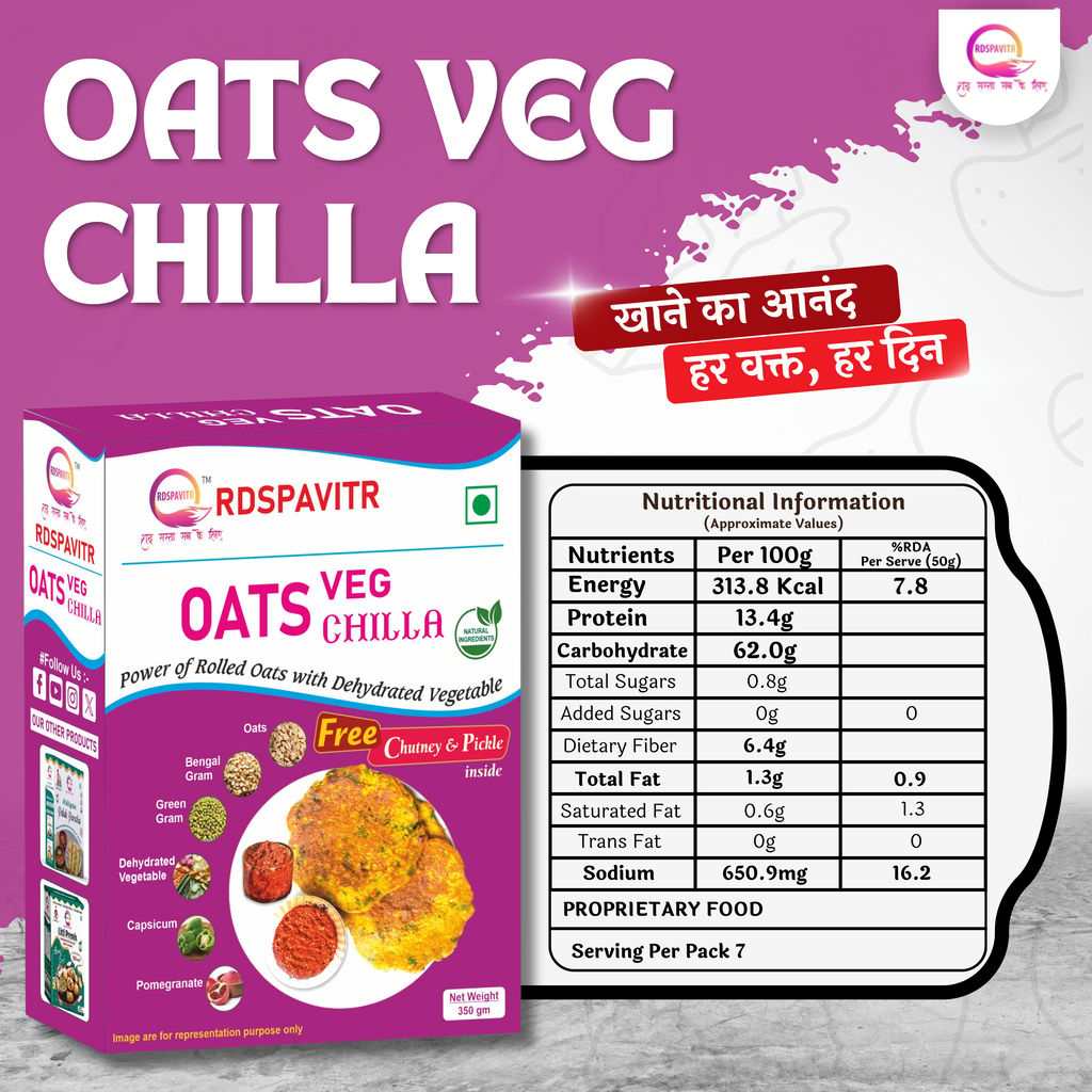 Oats Veg Chilla | Chilla Premix 250 Gm, Peanut Chutney 50g and Mix Pickle 50g | Ready To Cook | No Preservative | Made With Natural Ingredients view 2