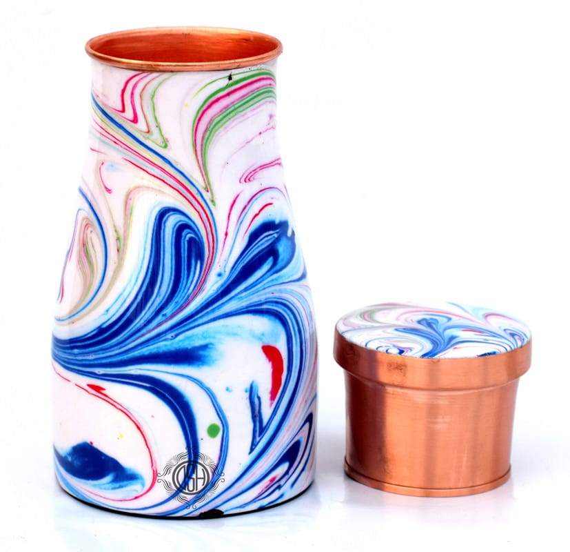Copper Bedroom Bottle Printed Jug with Inbuilt Glass, Bedside Jar Pot, Joint Free Pure Copper, Designer Printed, (950 ML) view 2