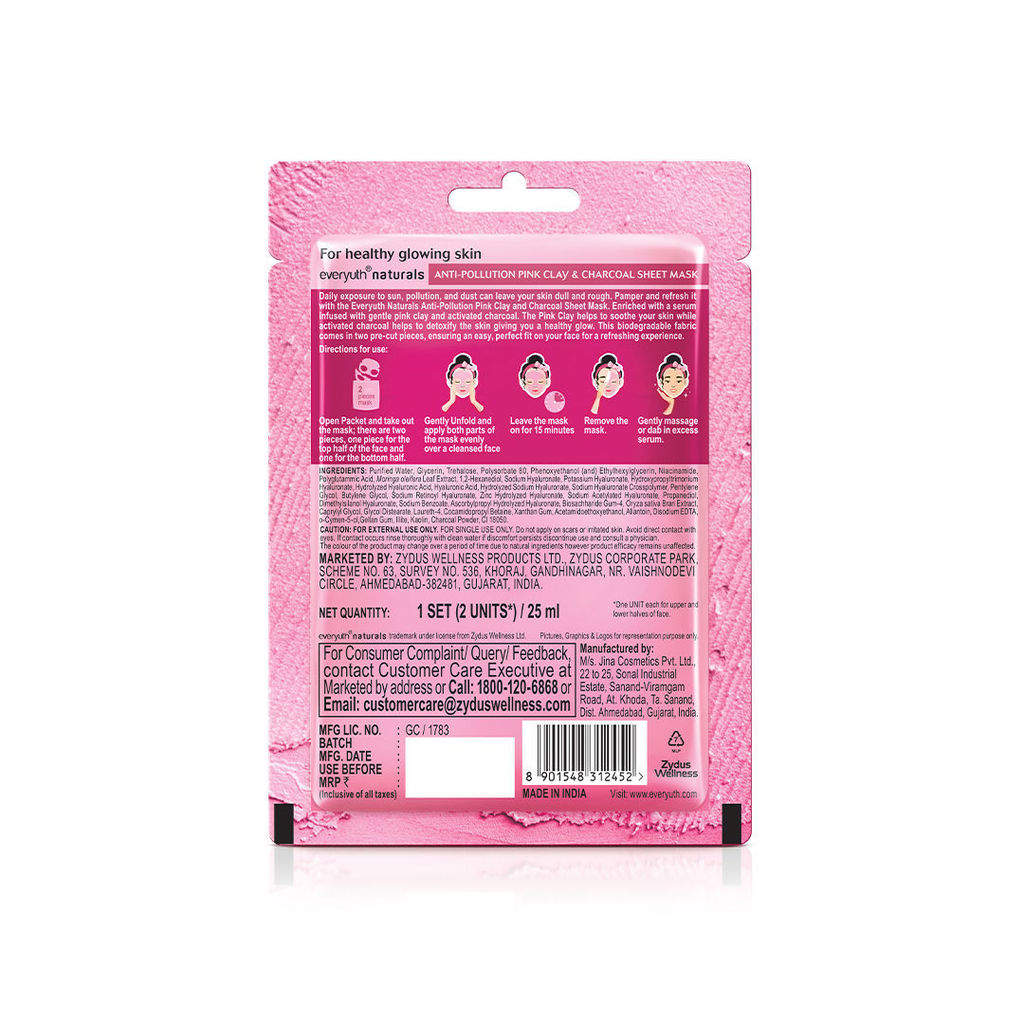 Everyuth Naturals Anti Pollution Pink Clay & Charcoal Sheet Mask 25ml view 2