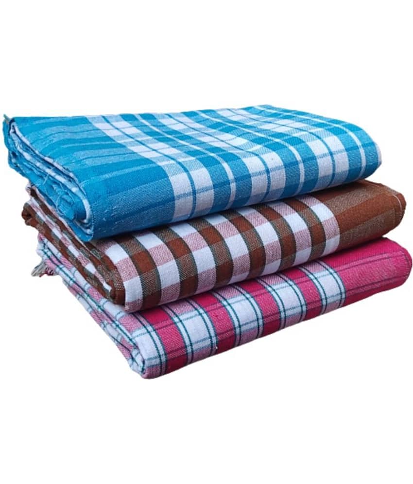 KAKUMANU - Multicolor Cotton Checks Bath Towel (Pack of 3)