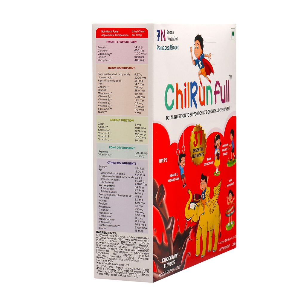 ChilRun Full 2+, Health and Nutrition Drink, Chocolate, 200g, Box. Total Nutrition For Children’s Growth, Supports Weight & Height Gain, Immune Function & Brain Development. view 2