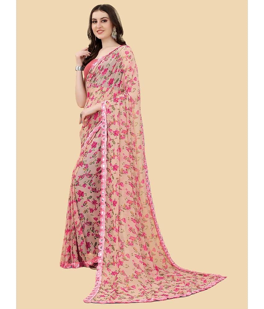 BLEESBURY Georgette Printed Saree With Unstitched Blouse Piece ( Black ) view 2