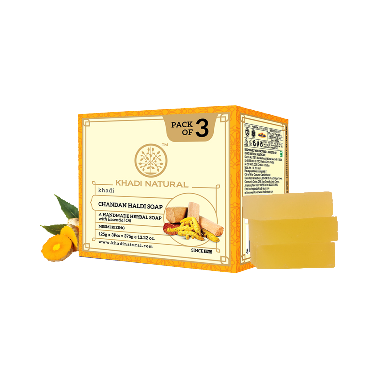 Khadi Natural Herbal Chandan Haldi Soap Combo Pack Of 3 – 125gm Each view 2