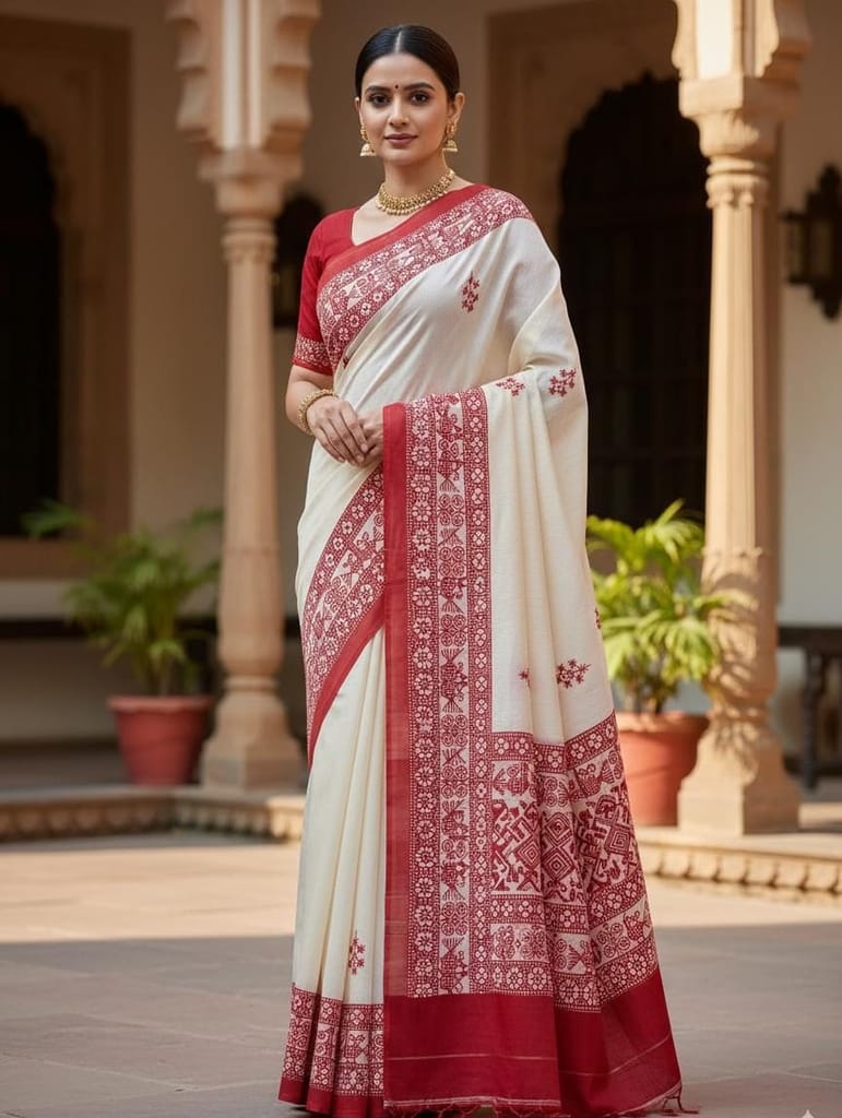 Bengali Red & White Saree
