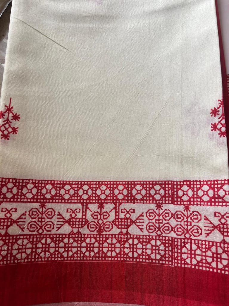 Bengali Red & White Saree view 2