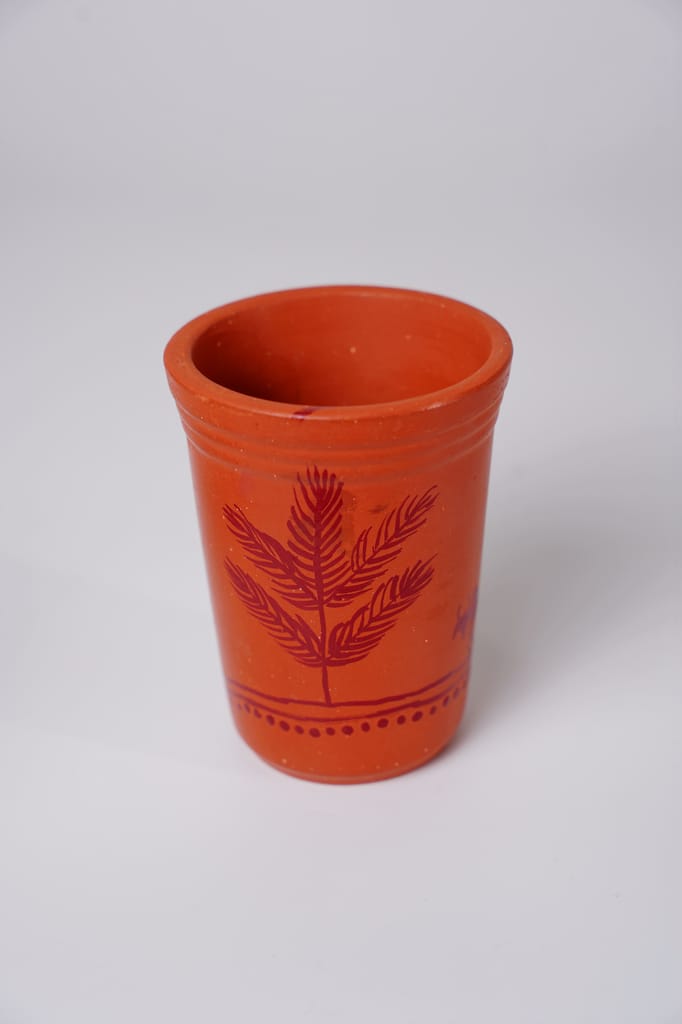 Terracotta / Clay Glass with Handpainted Warli Art view 2