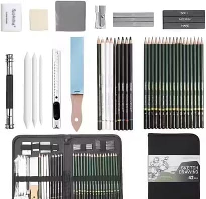42 Pcs Art Sketching & Drawing Kit | Complete Drawing Tools Set for Students & Artists view 2