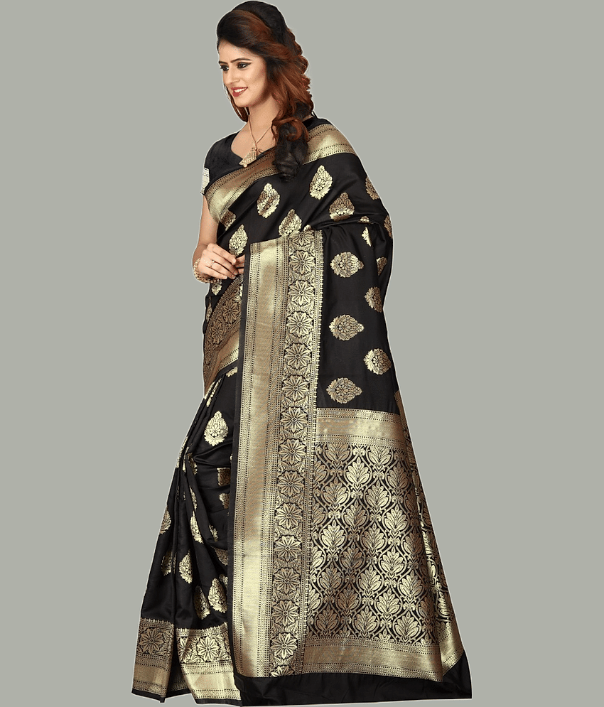 GARIYA Banarasi Silk Woven Saree With Unstitched Blouse Piece ( Rani )