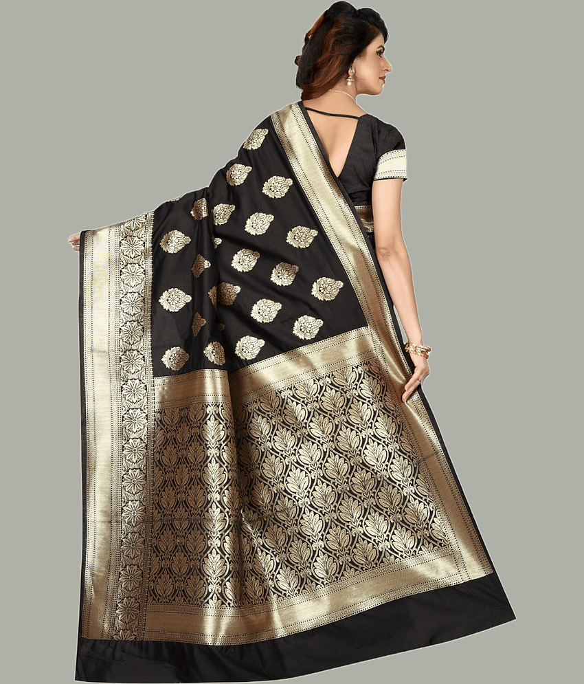 GARIYA Banarasi Silk Woven Saree With Unstitched Blouse Piece ( Rani ) view 2