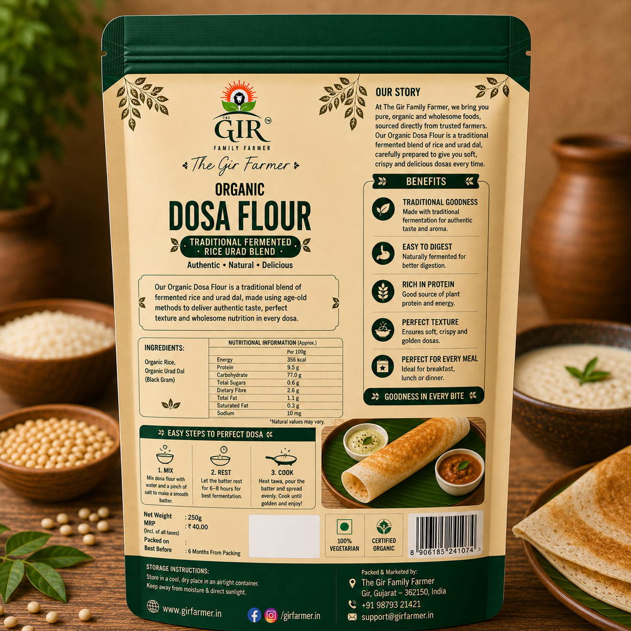 Organic Dosa Flour Traditional Fermented Rice Urad Blend | The Gir Farmer view 2