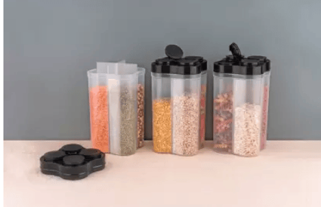 Actilife Plastic Grocery Container - 2400 ml (Pack of 3, Black)