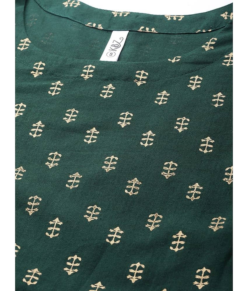 HISHAM - Green Cotton Women's Anarkali Kurti with Dupatta ( Pack of 1 ) view 2