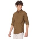 Mufti Brown Slim Fit Cotton Linen Shirt view 2