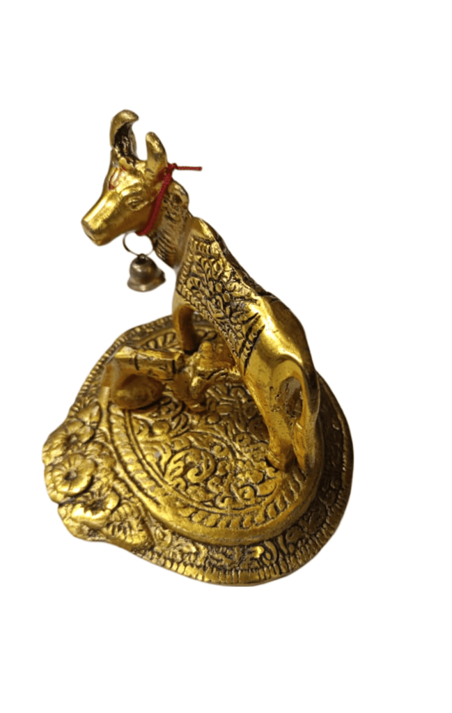 Kamdhenu Golden Cow and Calf Statue view 2