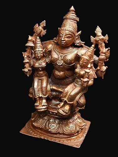 Searchers Paradise - Copper Idols of god Srinivasa Perumal with Sridevi Bhudevi, 4.2 inches, Copper Handmade 805 Grams, Patina Antique Finish, Pack of 1 Piece view 2