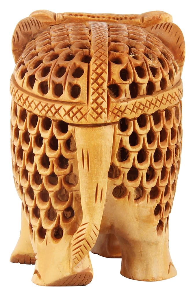 Poompuhar Wood Elephant Jolly Figurine, 3 cm x 3 cm x 9 cm, Brown, 1 Piece view 2