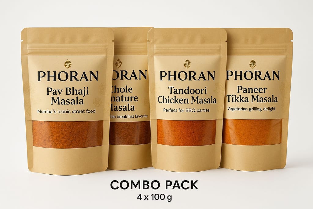 400 gm Cooking Combo Spice Pack - 100 gm each - 4 Street Food Masalas |PavBhaji Masala l Chole Masala l Tandoori Masala l Jeeravan Masala l Phoran- 4 Popular Street Food Masalas for Family Meals