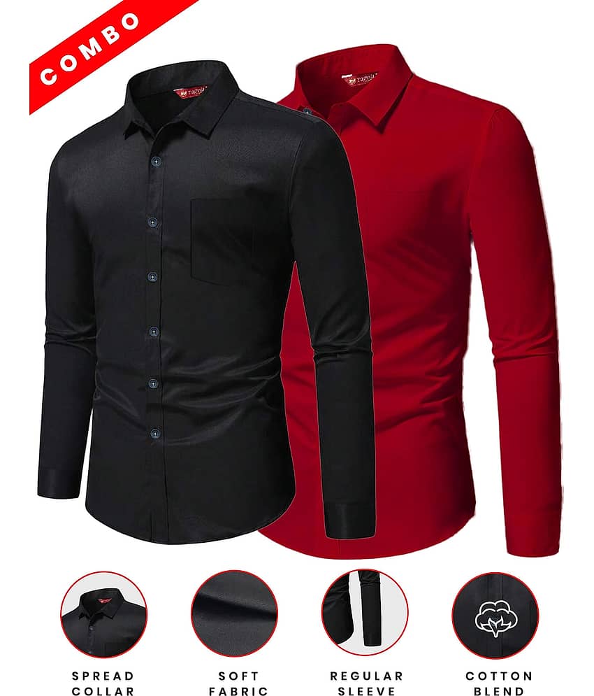 Yugnik Cotton Blend Slim Fit Full Sleeves Men's Formal Shirt - Navy Blue ( Pack of 2 ) view 2