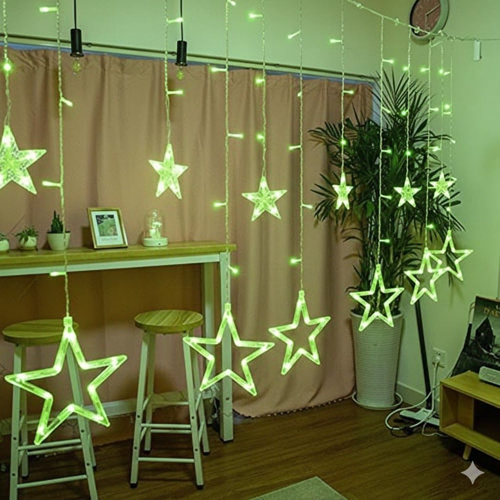 GLOWSERIE Bright Green LED Hanging Star String Lights for Festival and Special Occasion Decor view 2