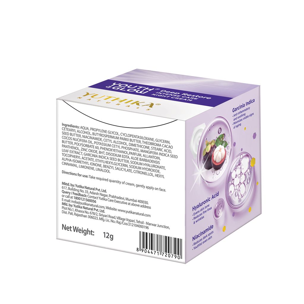 Yuthika Youth & Glow Deep Restore Intense Night Cream for All Skin Types 12g Pack of 5, Dermatologically Tested view 2
