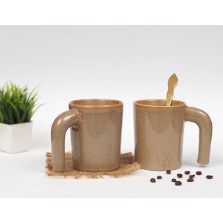 Handcrafted Brown Ceramic Coffee Cups Pack of 2 Microwave Safe view 2