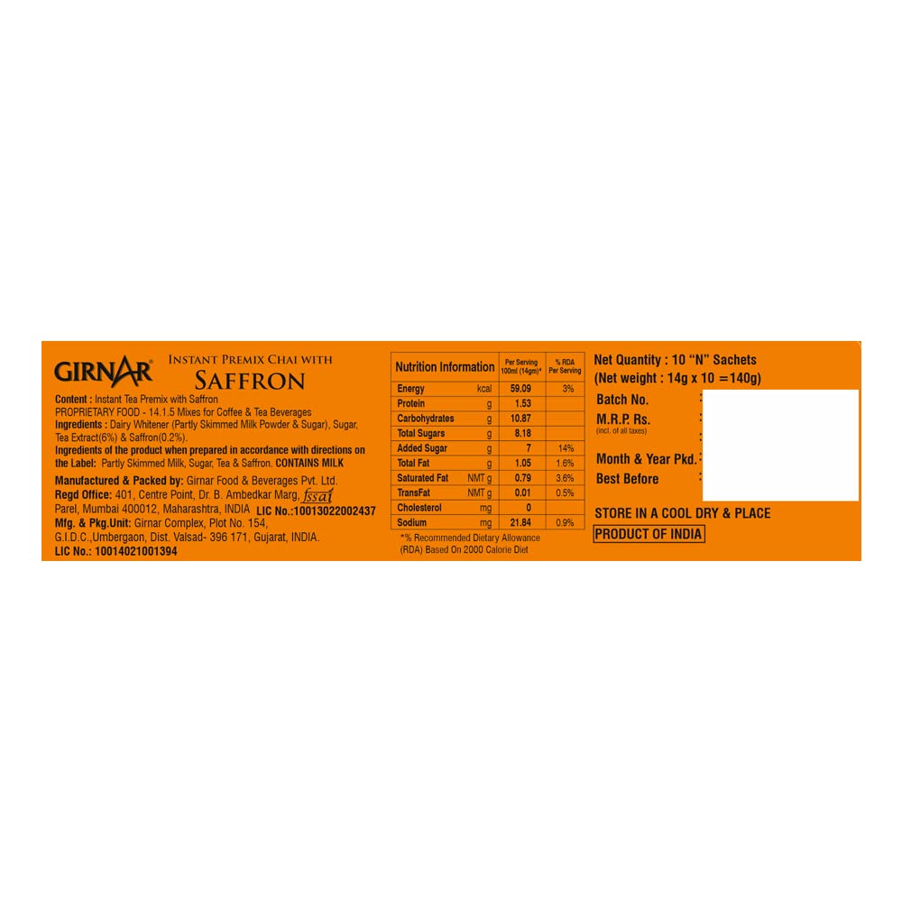 Girnar Instant Premix Saffron Chai, 10 Sachets view 2