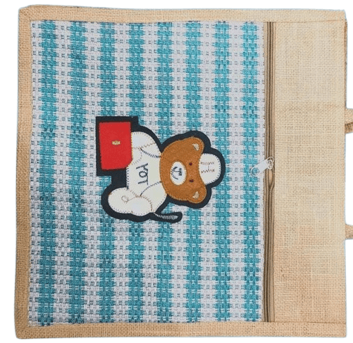 :**Jute Tote Bag with Cute Bear Applique** view 2