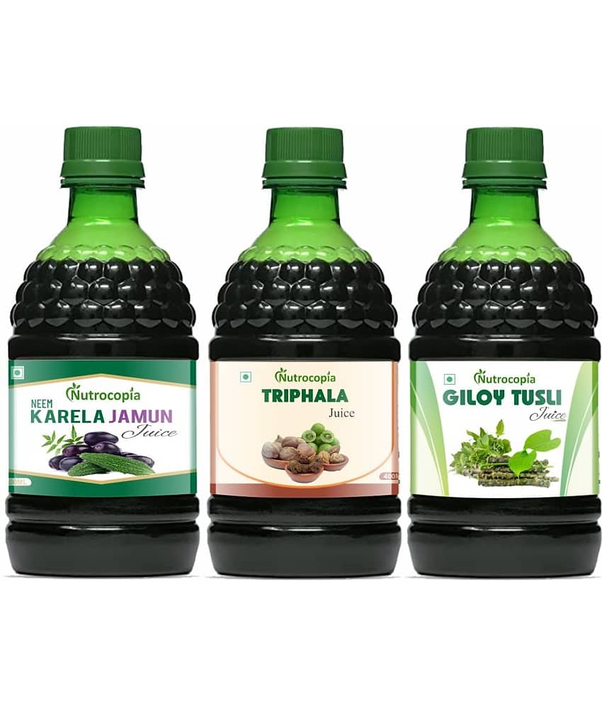 NUTROCOPIA Neem Karela Jamun, Triphala & Giloy Tulsi Juices Pack of 3 of 400 ML(1200 ML)