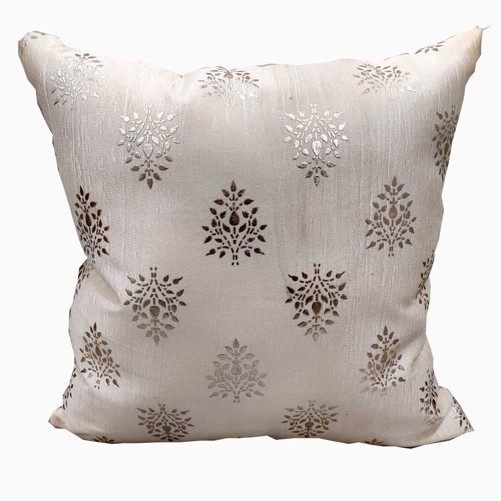 Polyester Cream Silver Floral Foil Printed Combo Square Cushion Covers (40 cm*40cm, 16 x 16 inch) Pack of 3 view 2