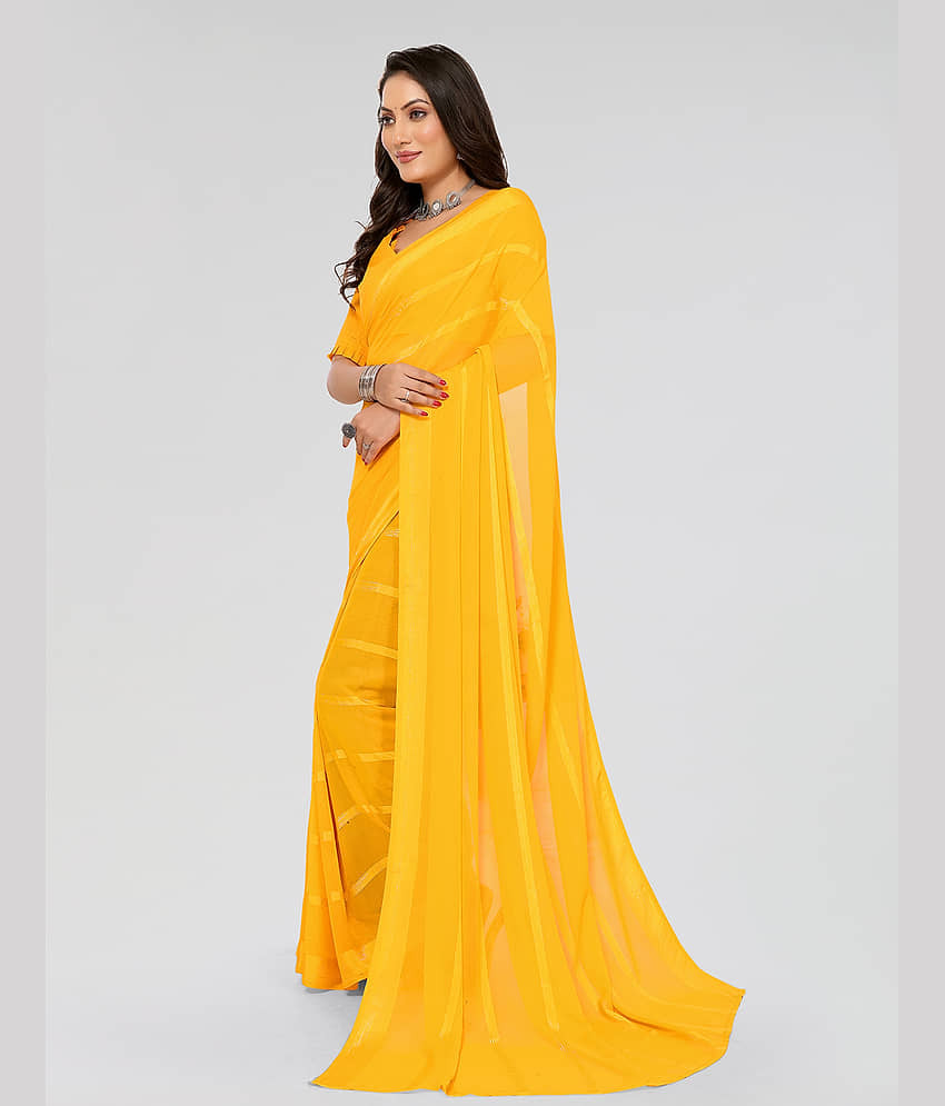 ANAND SAREES Georgette Striped Saree With Unstitched Blouse Piece ( Yellow ) view 2