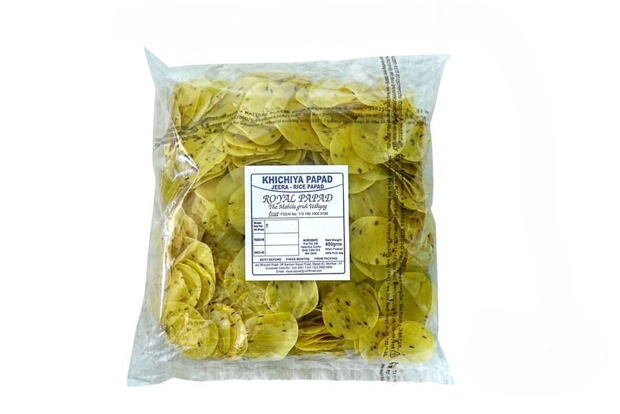 Royal Papad Khichiya Rice Jeera Papad 400g, 100% Veg | Crispy Khichiya Ready to Fry or Roast Snack | Indian Crunchy Papad for Meals & Snacks - 400 gm