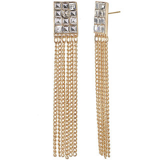Chains Dangler Square Crystal Earings for Girls Alloy Material Earrings for Women's Fashion Jewellery for Party view 2