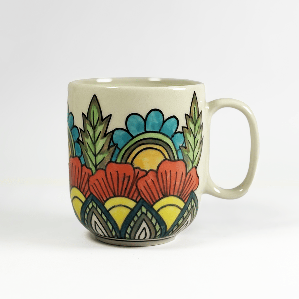 Heritales Utsav Multicolor Ceramic Mug for Coffee, Milk & Tea Lovers – 350 ML | Handcrafted in India |Vegan, Bone China-Free |Microwave, Dishwasher & Freezer Safe| Premium Artisanal Mug– Set of 1