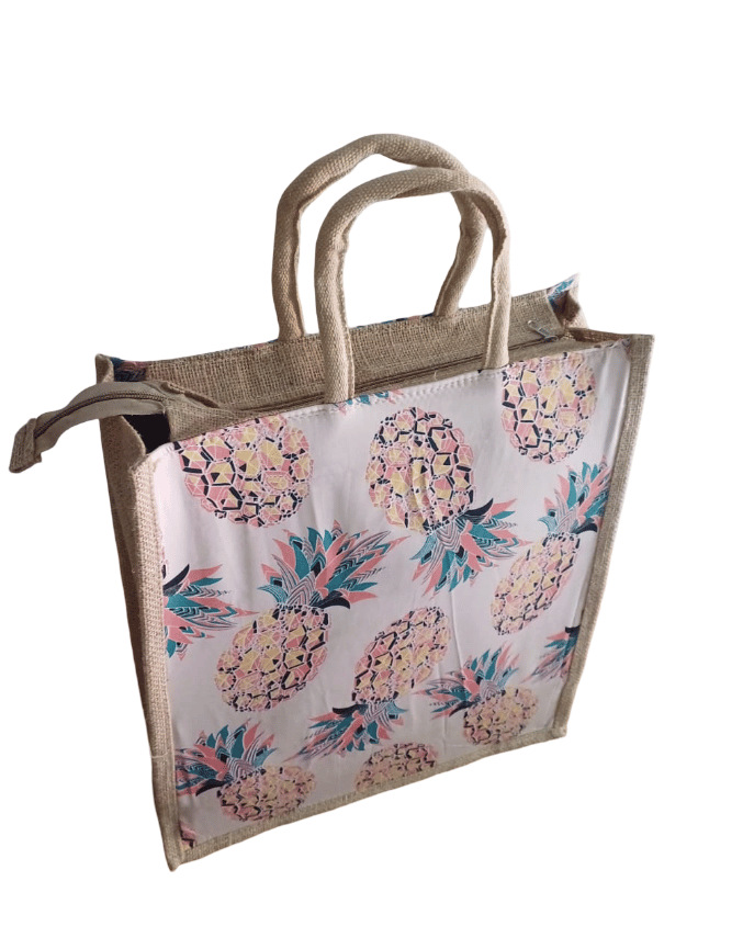 Pineapple Printed Jute Tote Bag - Eco-Friendly & Stylish view 2