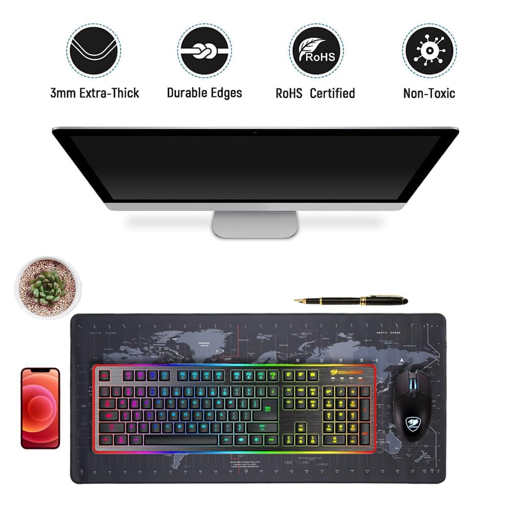 Extra Large World Map Mouse Pad | 90cm x 40cm Non-Slip Desk Mat for Desktop and Laptop view 2