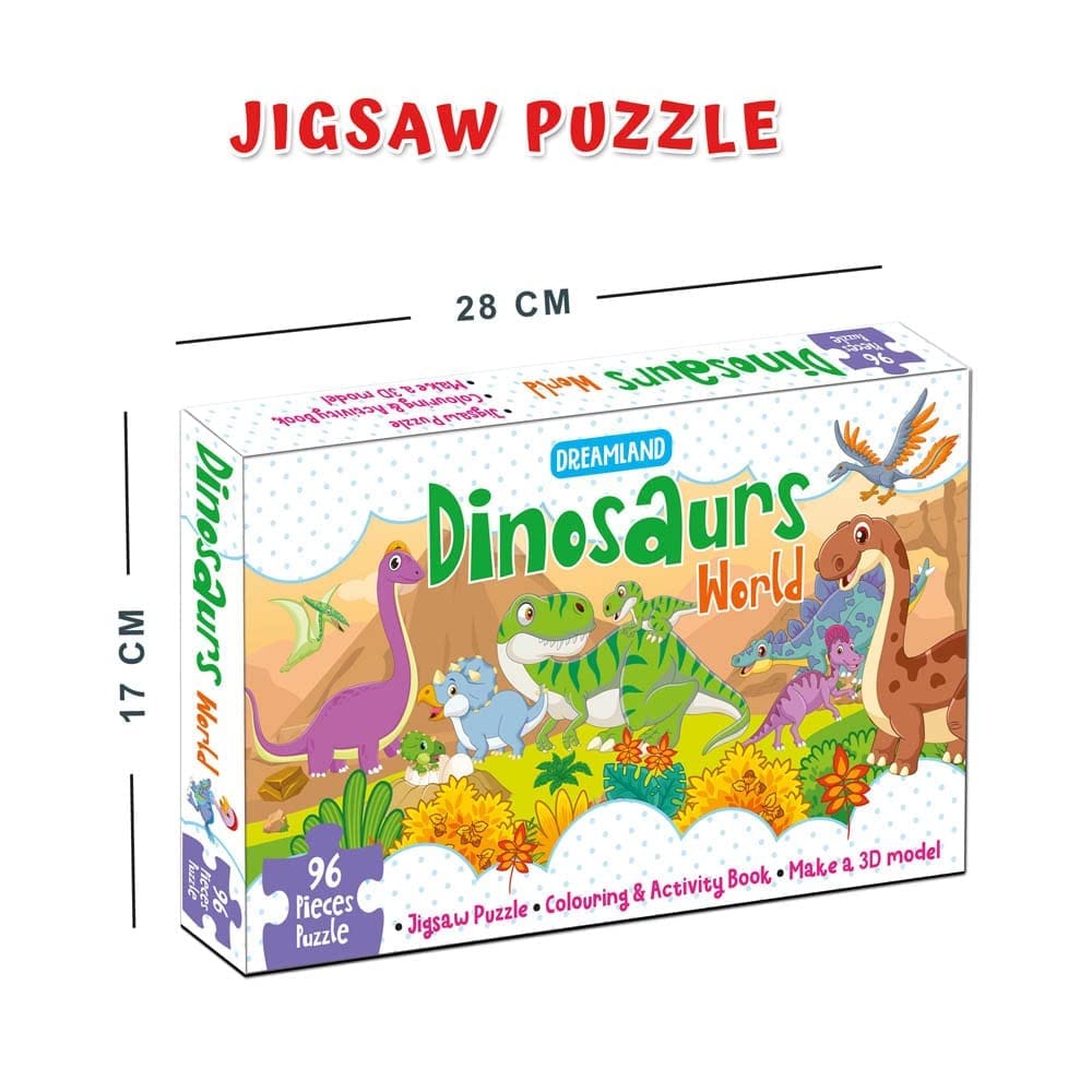 Dinosaurs World Jigsaw Puzzle for Kids – 96 Pcs | With Colouring & Activity Book and 3D Model view 2