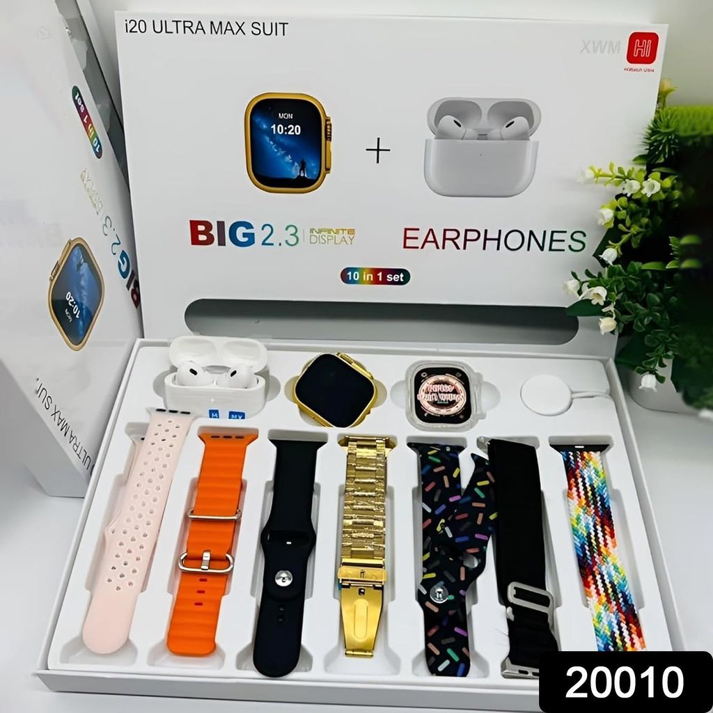 10 in 1 Set Ultra 2 Smart Bluetooth Calling Smart watch + Earphones with Transparent Screen Guard Watch with Seven Classic Straps (Mix Color) view 2