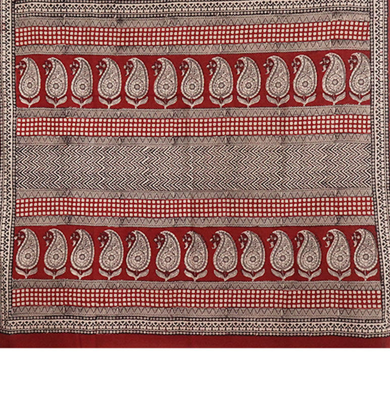 Hand Block Printed Bagh Cotton Saree view 2
