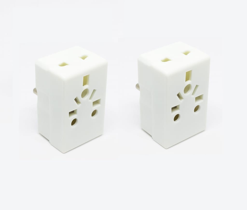Multi Plug Adapter Sockets (Pack of 2) � Universal Mini Multi Plug Adapter | 3 Pin Plug & 2 Pin Socket | Compact Travel Plug Extension for Home, Office & Outdoor Use