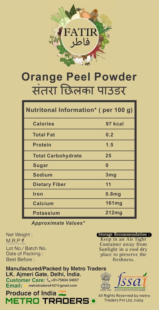 FATIR Orange Peel Powder For Skin and Face (200 Grams) | No Chemical, No preservative | Help in Tan Removal, Face cleansing and make skin glowing view 2