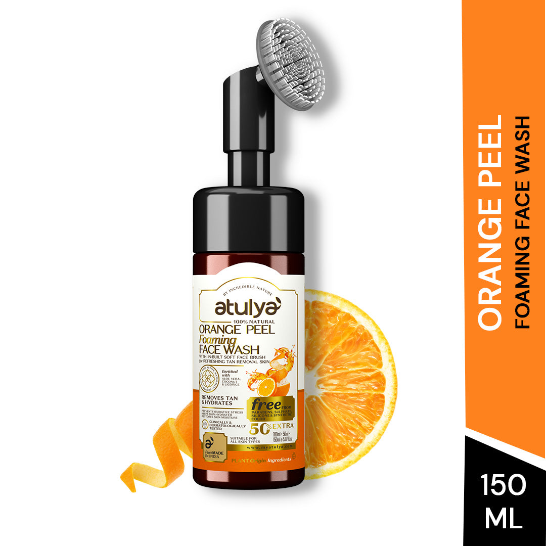 Atulya Orange Peel Foaming Face Wash with Silicone Brush | Tan Removal - 150ml view 2